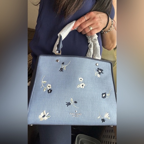 Authentic KATE SPADE floral Thick Canvas/pebbled leather 3 compart. Satch/crosby - Picture 8 of 16